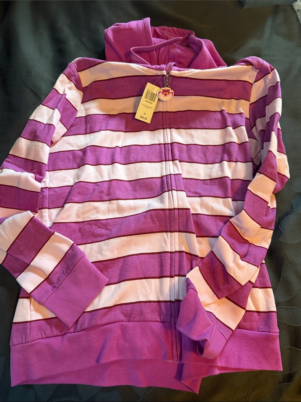 Hot Topic Purple and Light Pink Striped Zip-Up Hoodie